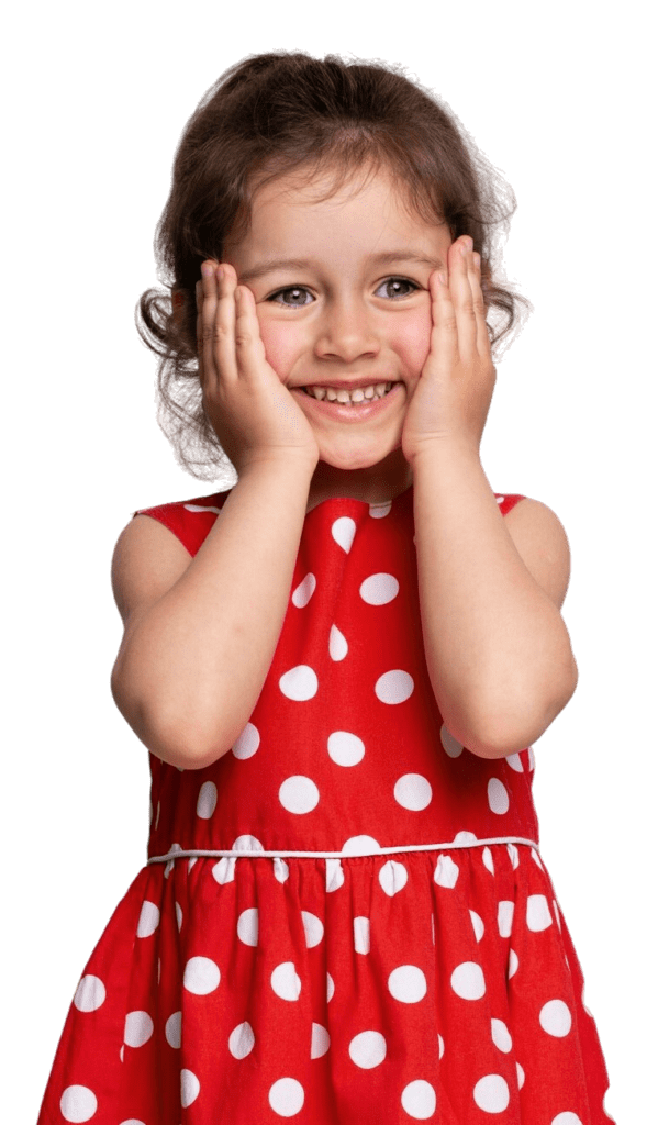 Smiling child next to information about cleanings, fluoride treatments, and cavity prevention at Page Family Dentistry in River Falls, WI